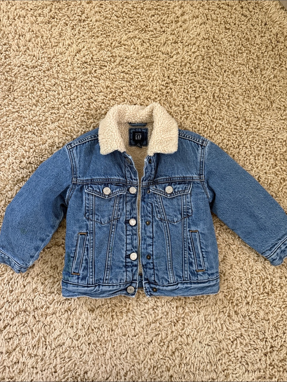 GAP Kids Blue Denim Jacket sherpa mini mouse